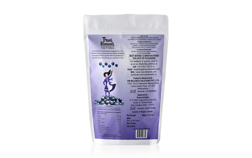 True Elements Dried Blueberries    Pack  500 grams
